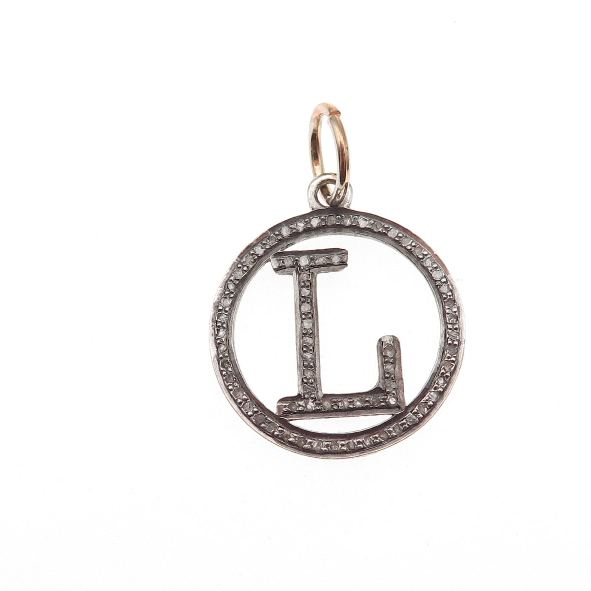 925 Sterling Silver Real Round-Cut Diamond Letter L Initial Charm Pendant