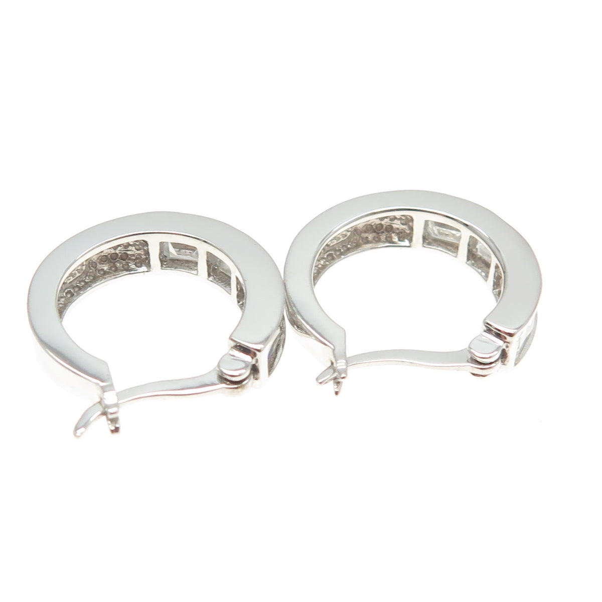 925 Sterling Silver Emerald-Cut C Z Hoop Earrings