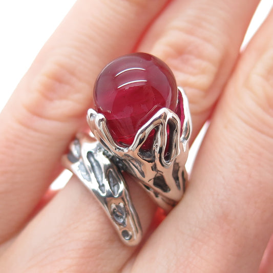HAGIT GORALI Sterling Vintage Israel Grape Glass Flower Modernist Ring Size 6