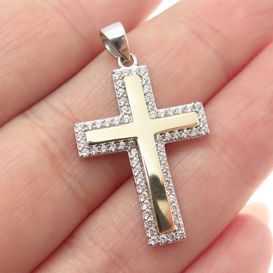 14K Yellow Gold Round-Cut C Z Cross Religious Charm Pendant