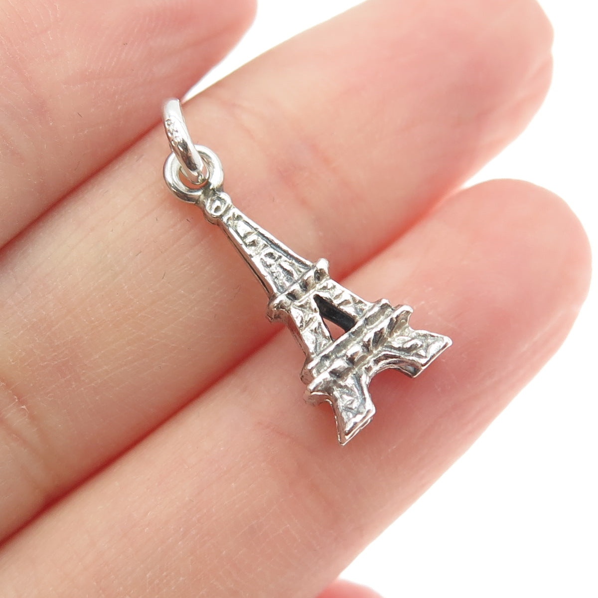 835 Silver Vintage Eiffel Tower Minimalist 3D Charm Pendant