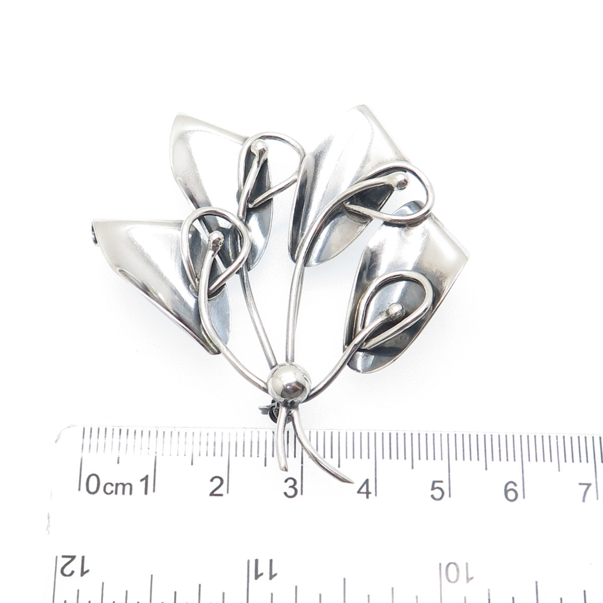 CARL OVE FRYDENSBERG Sterling Silver Vintage Denmark Modernist Lily Pin Brooch