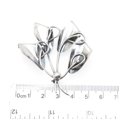 CARL OVE FRYDENSBERG Sterling Silver Vintage Denmark Modernist Lily Pin Brooch