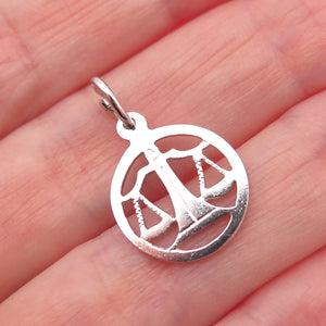 925 Sterling Silver Vintage DCJ Libra Zodiac Sign Mini Charm Pendant