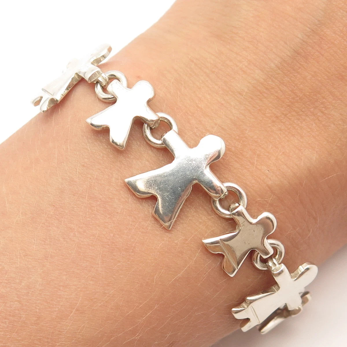 925 Sterling Silver Vintage Human Link Bracelet 7.5"