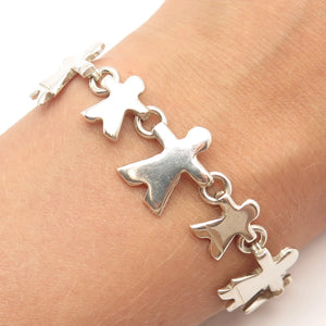 925 Sterling Silver Vintage Human Link Bracelet 7.5"