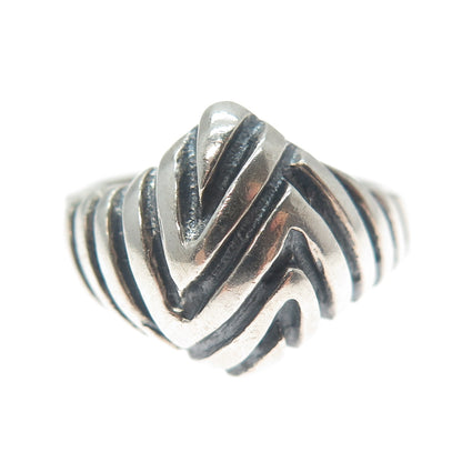 925 Sterling Silver Vintage Mexico Modernist Zig Zag Oxidized Ring Size 8