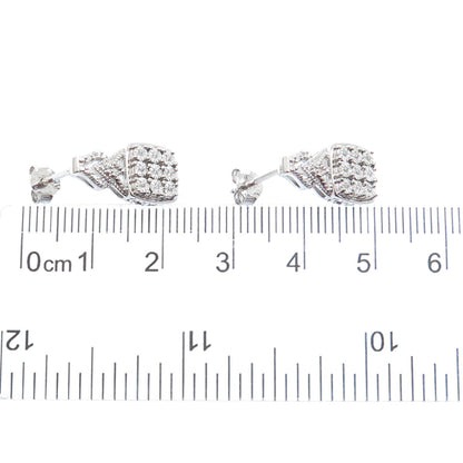 925 Sterling Silver Round-Cut C Z Cushion Drop Earrings