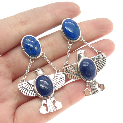 925 Sterling Silver Real Lapis Lazuli Gemstone Thunderbird Trible Drop Earrings