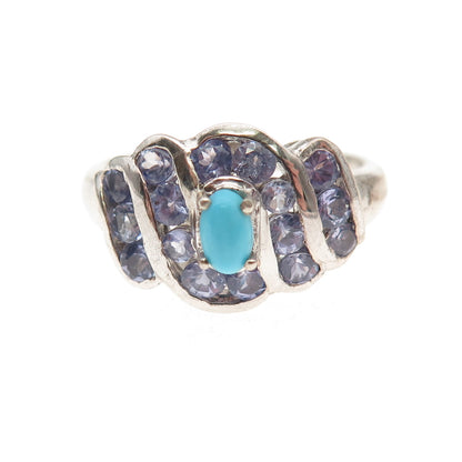 Chuck Clemency 925 Sterling Silver Real Turquoise & Tanzanite Ring Size 8