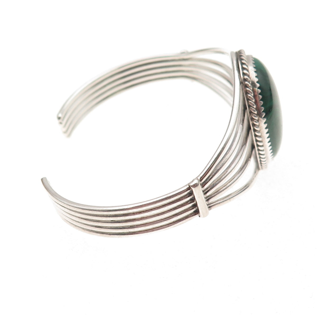 Old Pawn Sterling Silver Vintage Southwestern Malachite Adjustable Bracelet 6"