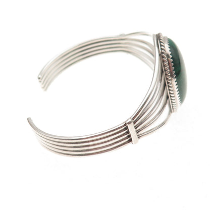 Old Pawn Sterling Silver Vintage Southwestern Malachite Adjustable Bracelet 6"