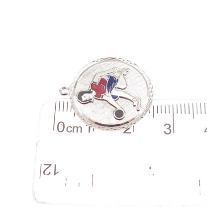 Griffith & Co. 925 Sterling Silver Vintage Enamel Female Bowling Player Pendant