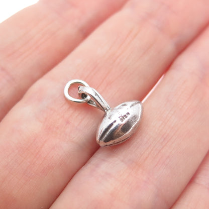 925 Sterling Silver Vintage Football Ball Minimalist 3D Charm Pendant