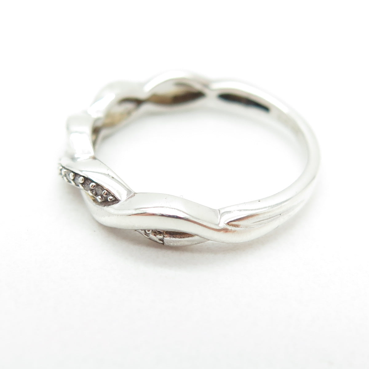 SAMARA SJD 925 Sterling Silver Real Round-Cut Diamond Twisted Ring Size 6.25