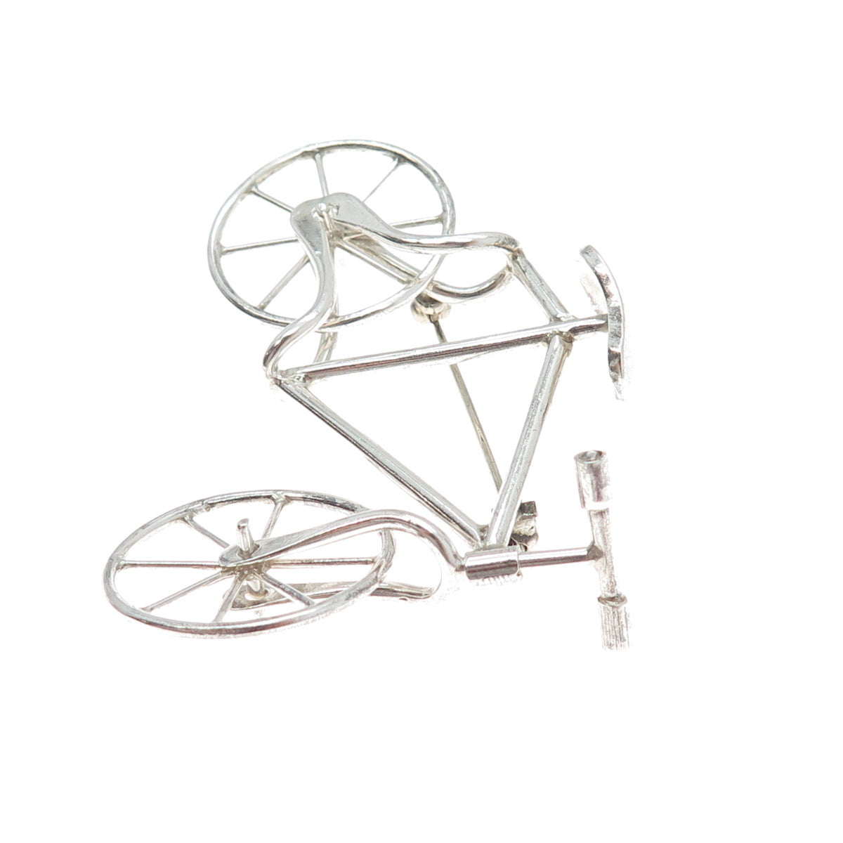 925 Sterling Silver Vintage Mexico Bicycle Movable Wheels Pin Brooch