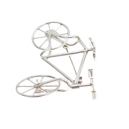 925 Sterling Silver Vintage Mexico Bicycle Movable Wheels Pin Brooch