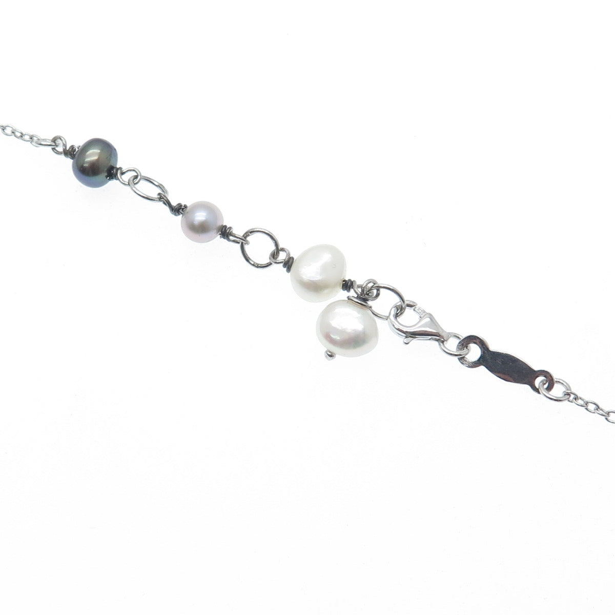 925 Sterling Silver Vintage Real Tahitian Pearl Abalone Shell Heart Necklace 18"
