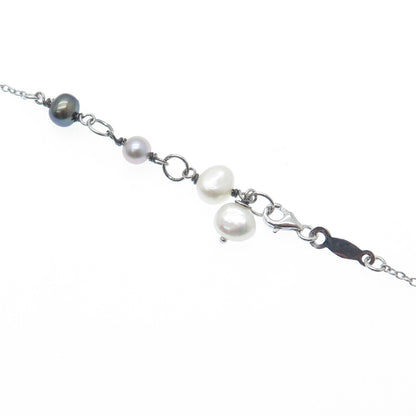 925 Sterling Silver Vintage Real Tahitian Pearl Abalone Shell Heart Necklace 18"