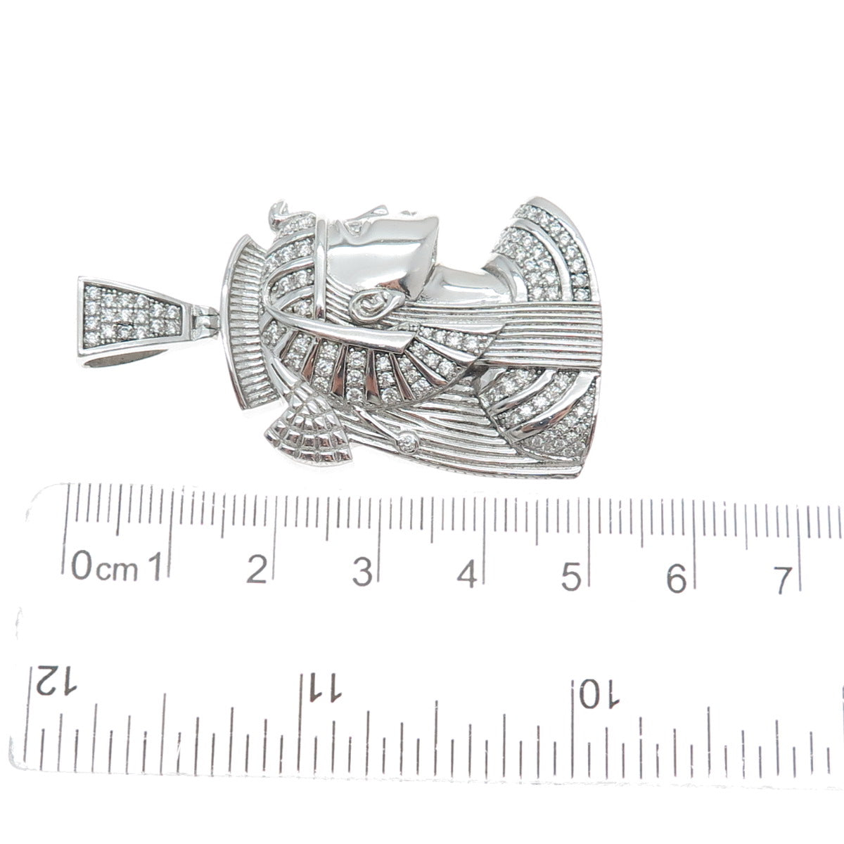 925 Sterling Silver Round-Cut Shaped C Z Egyptian Pharaoh Sparkle Pendant