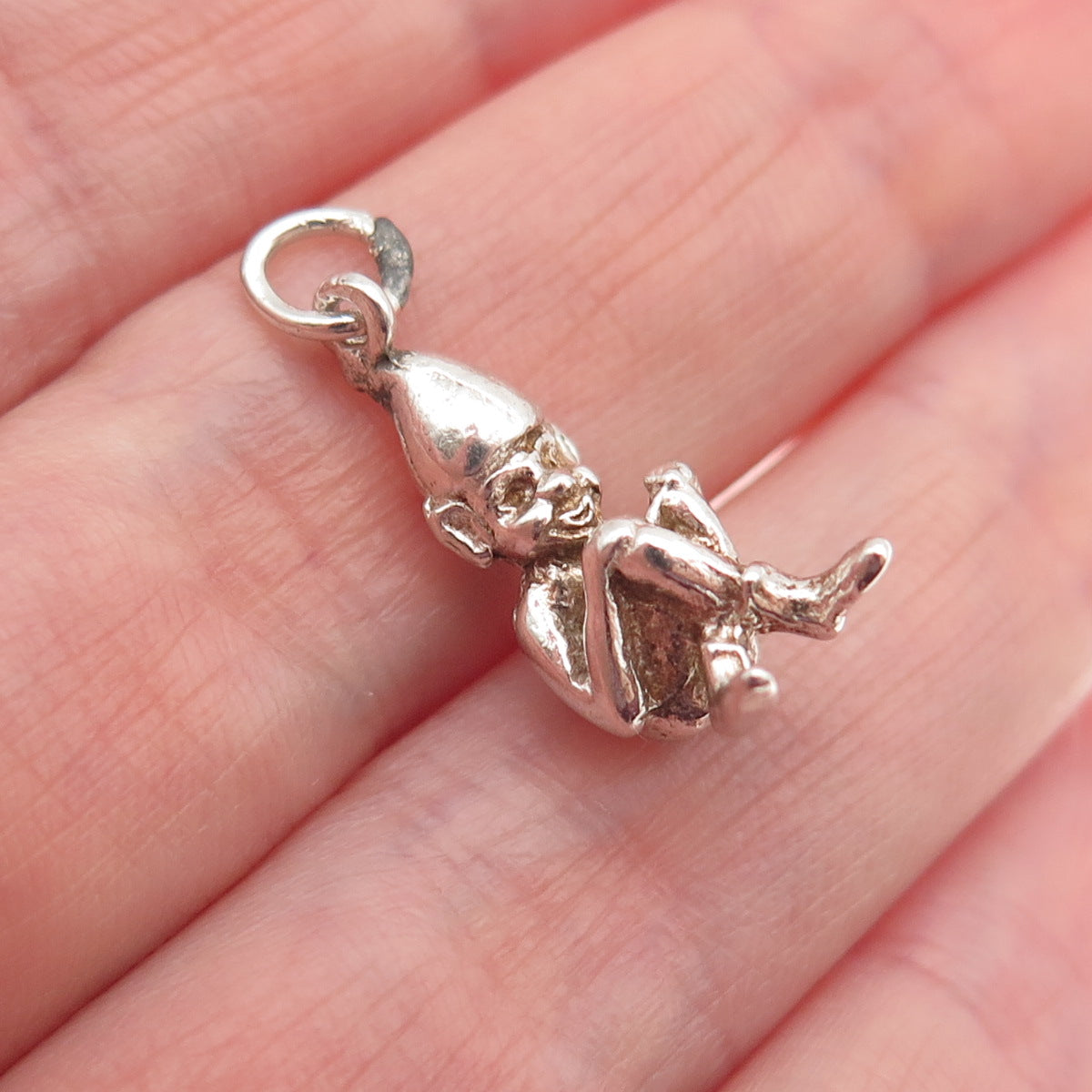 925 Sterling Silver Vintage Pixie Oxidized 3D Mini Charm Pendant