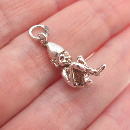 925 Sterling Silver Vintage Pixie Oxidized 3D Mini Charm Pendant