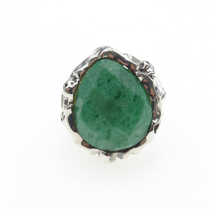 925 Sterling Silver Vintage Real Aventurine Skull Oxidized Ring Size 9