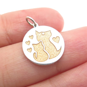 925 Sterling Silver Yellow Enamel Cat & Dog Friendship Minimalist Charm Pendant