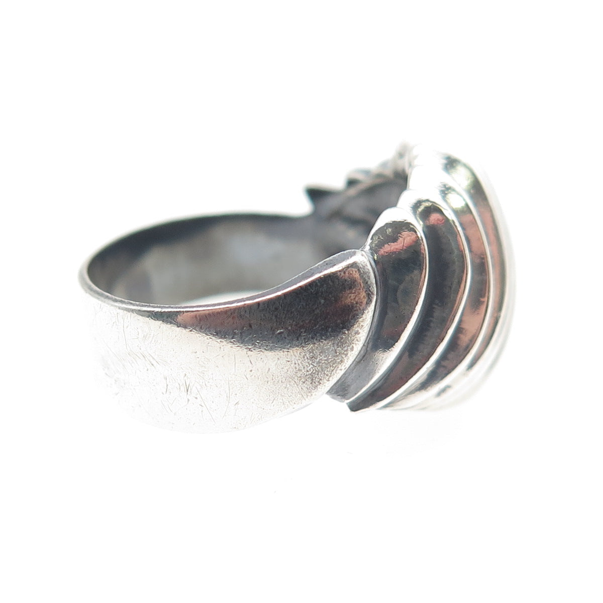 925 Sterling Silver Vintage Modernist Ribbed Oxidized Ring Size 7