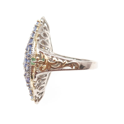 Chuck Clemency 925 Sterling Silver 2-Tone Real Tanzanite Emerald Ring Size 8.25