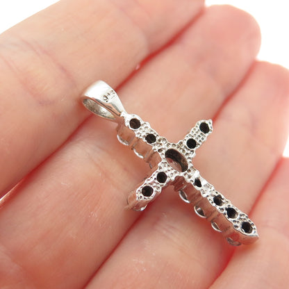 925 Sterling Silver Vintage Round-Cut C Z Sparkle Cross Charm Pendant