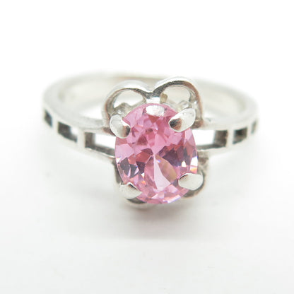 925 Sterling Silver Vintage Oval-Cut Pink C Z Ring Size 6