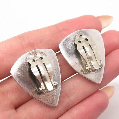 925 Sterling Silver Vintage Mexico Ribbed Clip On Earrings