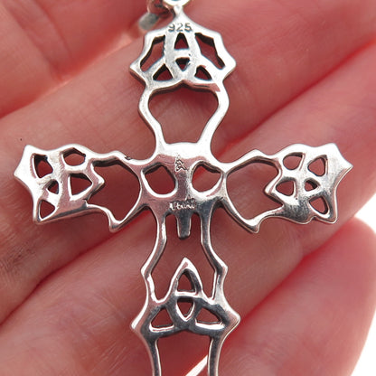 925 Sterling Silver Vintage Faith Abounds Trinity Cross Oxidized Charm Pendant