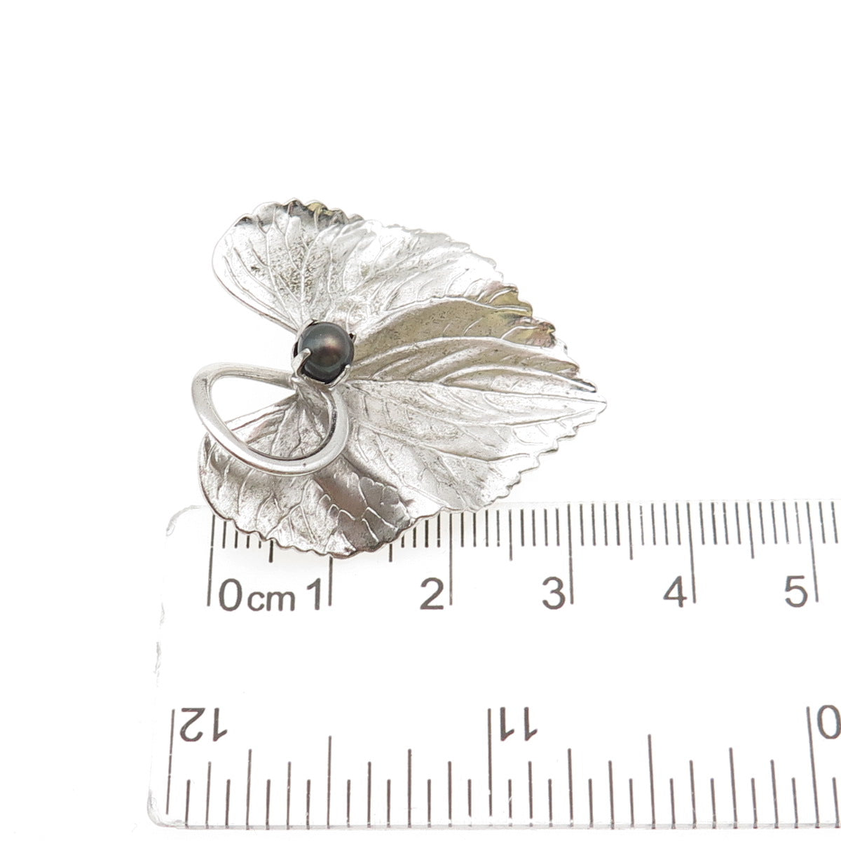 CARL ART 925 Sterling Silver Vintage Real Tahitian Pearl Floral Leaf Pin Brooch