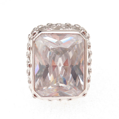 925 Sterling Silver Radiant & Round-Cut C Z Statement Ring Size 7