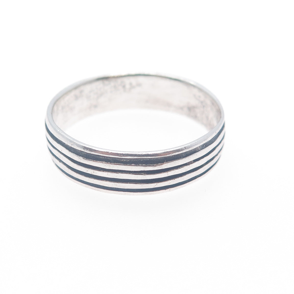 925 Sterling Silver Vintage Lined Oxidized Band Ring Size 14