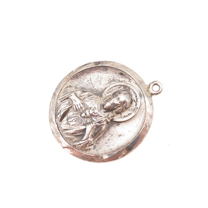 Chapel 925 Sterling Silver Antique Art Deco Jesus Sacred Heart Charm Pendant
