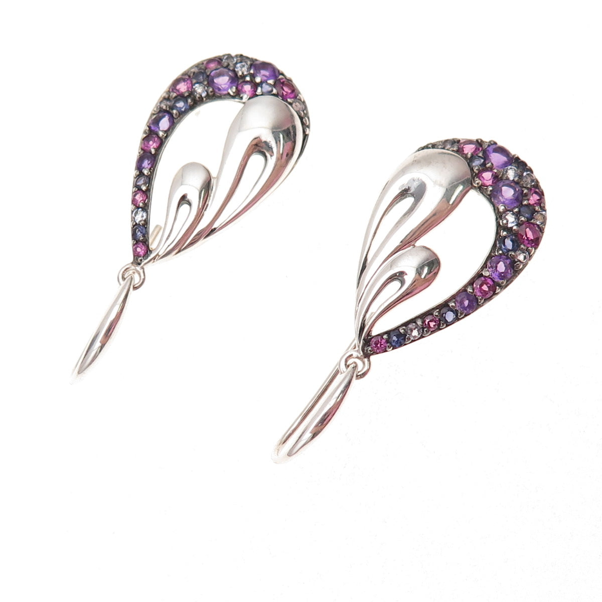 Ann King 925 Sterling Silver Real Amethyst Iolite & Topaz Dangle Earrings
