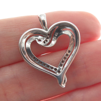 RICHLINE 925 Sterling Silver Real Round-Cut Diamond Heart Charm Pendant