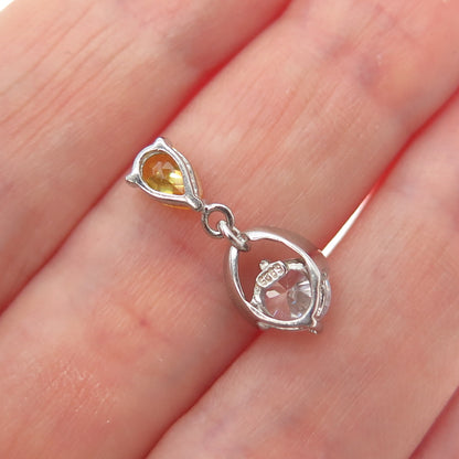 925 Sterling Silver Round-Cut White Pear-Cut Canary C Z Minimalist Slide Pendant