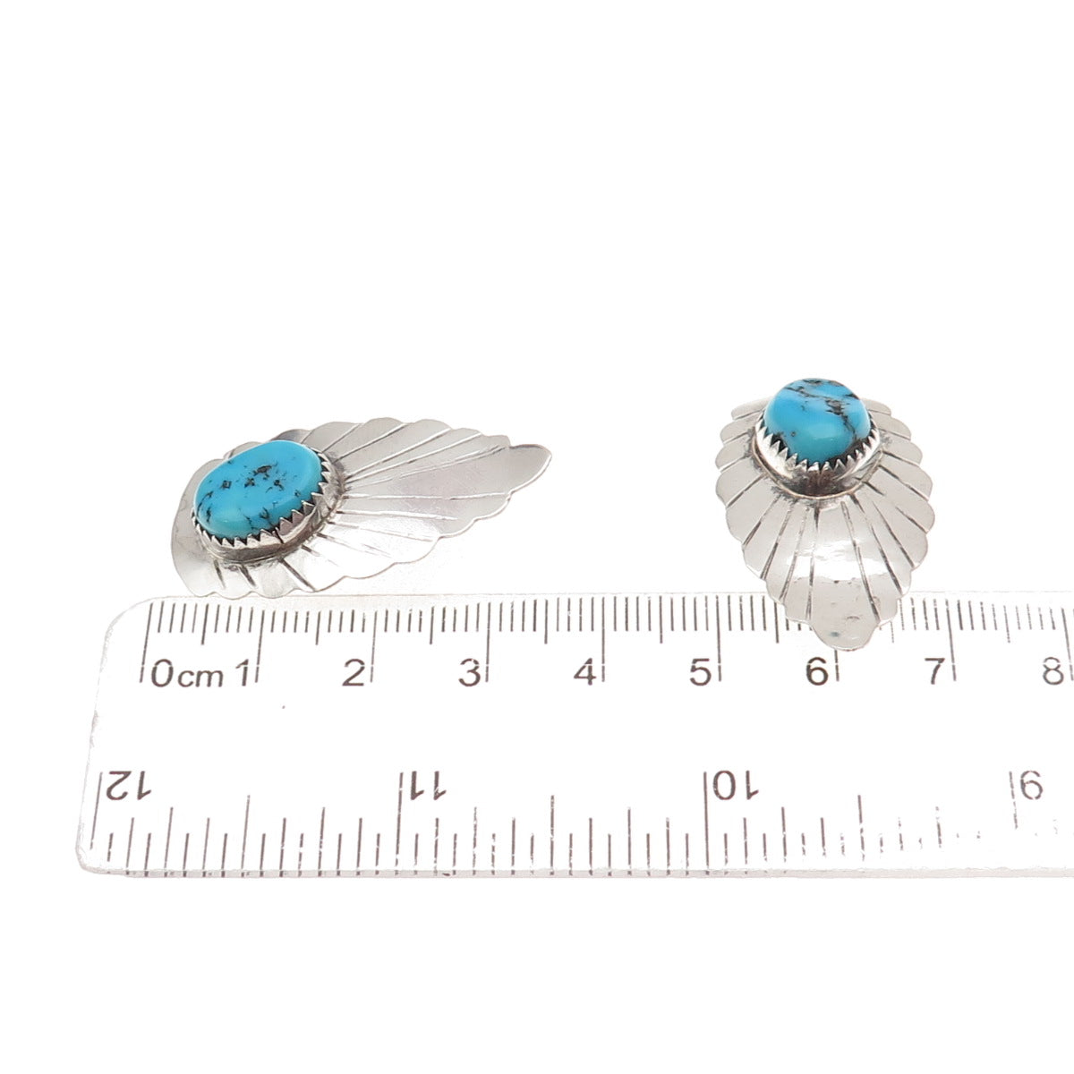 Old Pawn Sterling Silver Vintage Southwestern Turquoise Floral Clip On Earrings