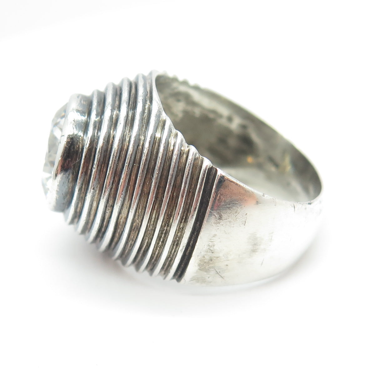 925 Sterling Silver Vintage Round-Cut C Z Ribbed Ring Size 6.25