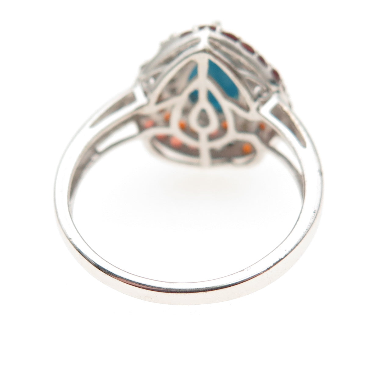 Chuck Clemency 925 Sterling Real Turquoise Red Garnet & White Topaz Ring Size 10