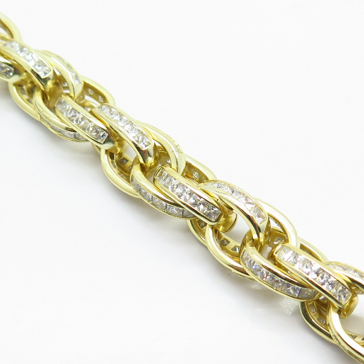 925 Sterling Silver Gold Plated C Z Rolo Link Bracelet 7"