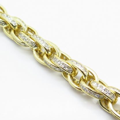 925 Sterling Silver Gold Plated C Z Rolo Link Bracelet 7"
