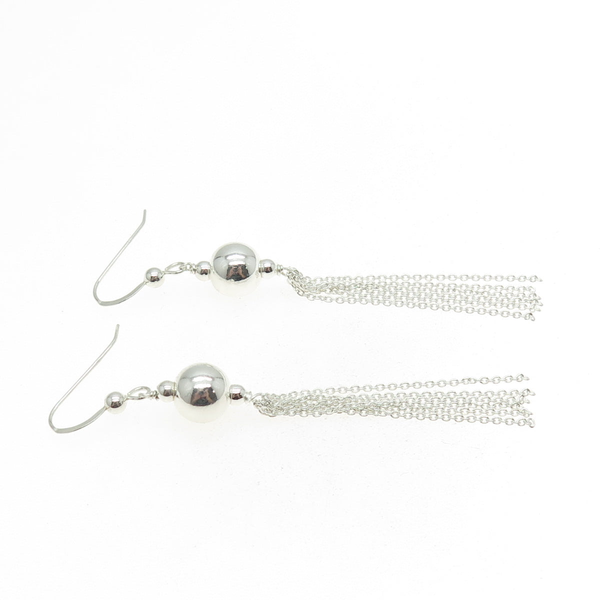 925 Sterling Silver Ball & Chain Tassel Dangle Earrings