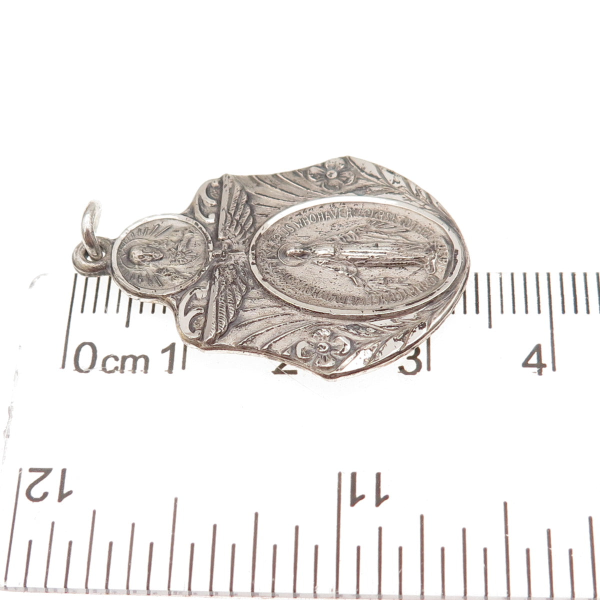HMH Religious 925 Sterling Silver Antique Art Deco St. Mary Miraculous Pendant