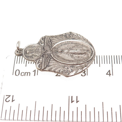 HMH Religious 925 Sterling Silver Antique Art Deco St. Mary Miraculous Pendant