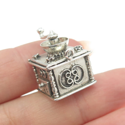 BEAU 925 Sterling Silver Antique Art Deco Coffee Grinder 3D Pendant